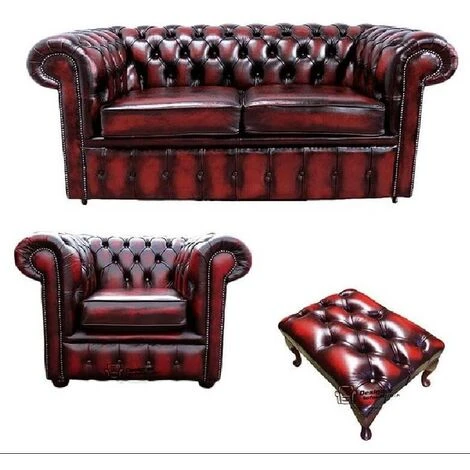 Chesterfield 2 Seater Sofa + Club Chair + Footstool Leather Sofa Suite Offer Antique Oxblood 3 Chesterfield 2 Seater Sofa + Club Chair + Footstool Leather Sofa Suite Offer Antique Oxblood
