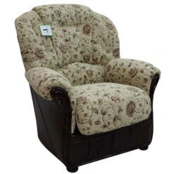 Mantua Armchair Genuine Italian Burgandy Leather Virginia Floral Beige Fabric