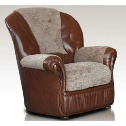 Emma Armchair Genuine Italian Brown Leather Fabric Sofa Offer