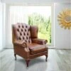 Chesterfield Mallory Flat Wing Queen Anne High Back Wing Chair UK Manufactured Antique Tan Leather -Living Room Furniture Store 51595251 1