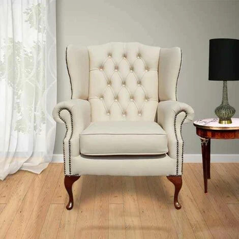Chesterfield Highclere Flat Wing Queen Anne High Back Wing Chair UK Manufactured Cream Leather 3 Chesterfield Highclere Flat Wing Queen Anne High Back Wing Chair UK Manufactured Cream Leather
