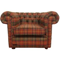 Tartan Checked Wool Chesterfield Club Chair Low Back Armchair DesignerSofas4U -Living Room Furniture Store 51595364 3