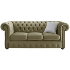 Chesterfield Velvet Fabric Sofa Malta Parchment Beige 3 Seater