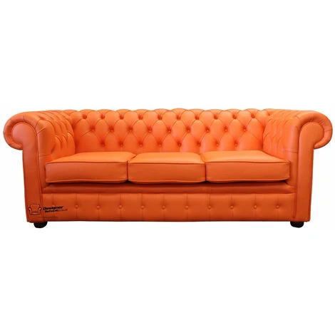 Chesterfield Thomas 3 Seater Settee Mandarin Orange Leather Sofa Offer 4 Chesterfield Thomas 3 Seater Settee Mandarin Orange Leather Sofa Offer - Image 2