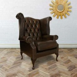 Scroll Wing Chair UK Manufactured Antique Brown