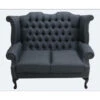 Chesterfield 2 Seater Queen Anne High Back Wing Sofa Charles Charcoal Grey Linen Fabric -Living Room Furniture Store 51596321 1