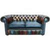 Chesterfield Patchwork Antique Blue 2 Seater Settee Leather Sofa -Living Room Furniture Store 51596521 1
