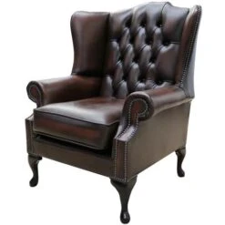 Chesterfield Bloomsbury Flat Wing Queen Anne High Back Wing Chair Antique Brown Leather 6 Chesterfield Bloomsbury Flat Wing Queen Anne High Back Wing Chair Antique Brown Leather -Living Room Furniture Store 51598391 3
