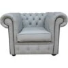 Chesterfield Low Back Club Chair Silver Grey Leather -Living Room Furniture Store 51598411 1