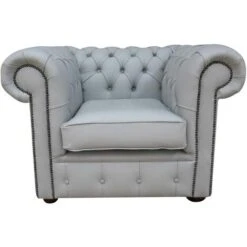 Chesterfield Low Back Club Chair Silver Grey Leather