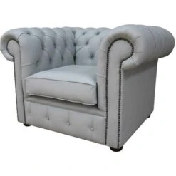 Chesterfield Low Back Club Chair Silver Grey Leather -Living Room Furniture Store 51598411 3