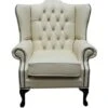 Chesterfield Bloomsbury Flat Wing Queen Anne High Back Wing Chair Cream Leather -Living Room Furniture Store 51598412 1