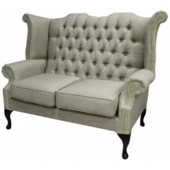 Chesterfield 2 Seater Queen Anne High Back Wing Sofa Charles Fudge Linen Fabric -Living Room Furniture Store 51598549 3