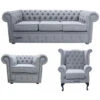 Chesterfield 3 Seater Sofa + Club Chair + Queen Anne Chair Verity Plain Steel Fabric Sofa Suite Offer -Living Room Furniture Store 51599041 1