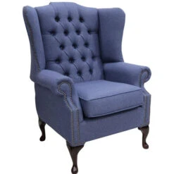 Chesterfield Prince's Flat Wing Queen Anne High Back Wing Chair Calabria Navy