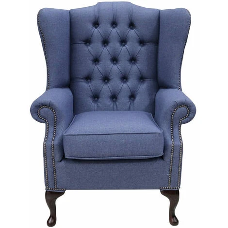 Chesterfield Prince's Flat Wing Queen Anne High Back Wing Chair Calabria Navy 4 Chesterfield Prince's Flat Wing Queen Anne High Back Wing Chair Calabria Navy - Image 2