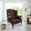 Chesterfield Mallory Buttoned Seat Flat Wing Queen Anne High Back Wing Chair UK Manufactured Antique Brown 2 Chesterfield Mallory Buttoned Seat Flat Wing Queen Anne High Back Wing Chair UK Manufactured Antique Brown -Living Room Furniture Store 51599836 1