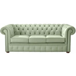 Chesterfield Handmade Leather Shelly Thyme Green 3 Seater Sofa Settee