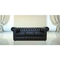 Chesterfield 3 Seater Black Leather Sofa Offer