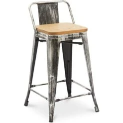 Bar Stool With Small Backrest Stylix Industrial Design Metal And Light Wood - 60 Cm - New Edition Industriel Wood, Steel