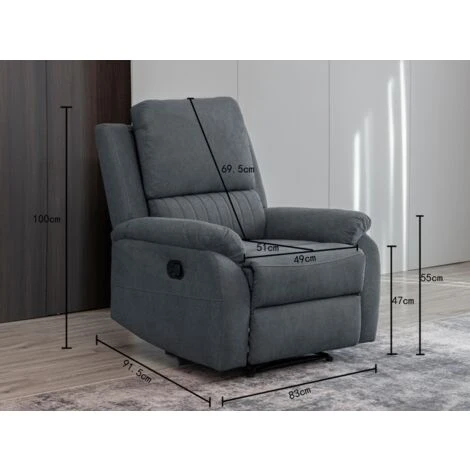 Slate Grey Fabric Recliner Armchair Single Sofa Lounge Chair 6 Slate Grey Fabric Recliner Armchair Single Sofa Lounge Chair - Image 4