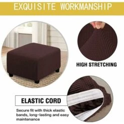 Stretch Slipcovers, Square Jacquard Storage Stool Protector Foot Stool Stretch Covers With Elastic Bottom Spandex Fabric Cushion For Footrest Furniture(Brown) -Living Room Furniture Store 51801960 4