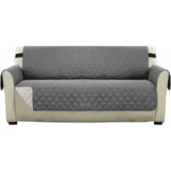 Sofa Covers Reversible Quilted Furniture Protector Cover, Sofa Covers For 3 Seater Couch With 2" Elastic Strap, Couch Cover 3 Seater Machine Washable (Grey)