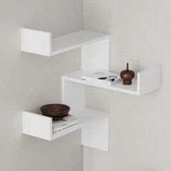 Decortie Luksa Corner Wall Mounted Modern Bookcase Display Unit White W 60cm Medium -Living Room Furniture Store 51843358 5