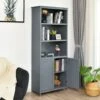 COSTWAY Wooden Storage Cabinet, Floor Standing Cupboard Tall Sideboard With 3-Tier Open Shelves And 2 Doors, Home Living Room Entryway Hallway Display Organiser Unit (Grey) 1 COSTWAY Wooden Storage Cabinet, Floor Standing Cupboard Tall Sideboard With 3-Tier Open Shelves And 2 Doors, Home Living Room Entryway Hallway Display Organiser Unit (Grey) -Living Room Furniture Store 51929037 1