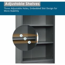 COSTWAY Wooden Storage Cabinet, Floor Standing Cupboard Tall Sideboard With 3-Tier Open Shelves And 2 Doors, Home Living Room Entryway Hallway Display Organiser Unit (Grey) -Living Room Furniture Store 51929037 3