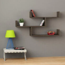 Decortie Tibet Wall Mounted Modern Bookcase Display Unit Dark Coffee W 119cm Wide