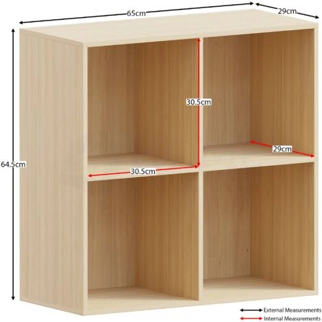 Durham 4 Cube Bookcase Shelf Wooden Display Storage Rack Free Standing Shelf Unit, Oak-0-Baskets 4 Durham 4 Cube Bookcase Shelf Wooden Display Storage Rack Free Standing Shelf Unit, Oak-0-Baskets - Image 2