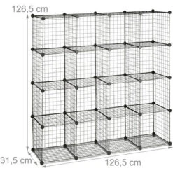 Relaxdays Modular Grid Shelf, 16 Compartments, Cube Shelf, Open Cabinet Storage System, 30 X 30 Cm, DIY Metal Rack, Black -Living Room Furniture Store 52225644 4