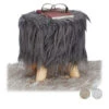 Relaxdays Faux Fur Stool, Fluffy, 4 Wooden Legs, Padded Footstool, Round, Decorative Stand HxD: 31x31 Cm, Grey -Living Room Furniture Store 52226972 1