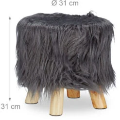 Relaxdays Faux Fur Stool, Fluffy, 4 Wooden Legs, Padded Footstool, Round, Decorative Stand HxD: 31x31 Cm, Grey 10 Relaxdays Faux Fur Stool, Fluffy, 4 Wooden Legs, Padded Footstool, Round, Decorative Stand HxD: 31x31 Cm, Grey -Living Room Furniture Store 52226972 4
