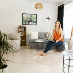 Relaxdays Faux Fur Stool, Fluffy, 4 Wooden Legs, Padded Footstool, Round, Decorative Stand HxD: 31x31 Cm, Grey 11 Relaxdays Faux Fur Stool, Fluffy, 4 Wooden Legs, Padded Footstool, Round, Decorative Stand HxD: 31x31 Cm, Grey -Living Room Furniture Store 52226972 5