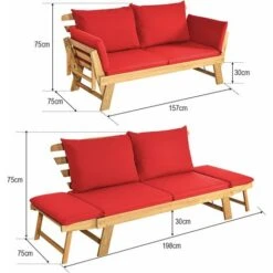 COSTWAY Outdoor Sofa Bed, 3 In 1 Convertible Cushioned Loveseat Lounger Couch With Folding Armrests And Pillows, Garden Patio Yard Wooden Recliner Chair Daybed (Red) 11 COSTWAY Outdoor Sofa Bed, 3 In 1 Convertible Cushioned Loveseat Lounger Couch With Folding Armrests And Pillows, Garden Patio Yard Wooden Recliner Chair Daybed (Red) -Living Room Furniture Store 52786820 5