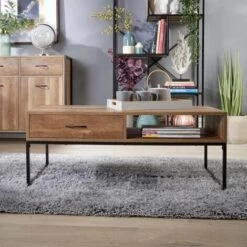 Modern Coffee Table Storage Oak Effect Living Room Centrepiece 1 Drawer Unit -Living Room Furniture Store 53503892 3
