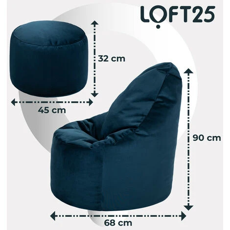 Loft 25 Adult Highback Soft Velvet Bean Bag Chair Indoor Living Room Gaming Beanbag Lounger And Footstool Pacific 4 Loft 25 Adult Highback Soft Velvet Bean Bag Chair Indoor Living Room Gaming Beanbag Lounger And Footstool Pacific - Image 2