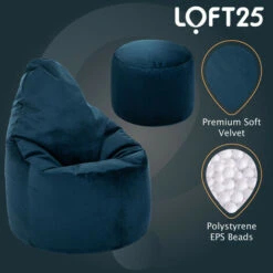 Loft 25 Adult Highback Soft Velvet Bean Bag Chair Indoor Living Room Gaming Beanbag Lounger And Footstool Pacific 9 Loft 25 Adult Highback Soft Velvet Bean Bag Chair Indoor Living Room Gaming Beanbag Lounger And Footstool Pacific -Living Room Furniture Store 53565369 3