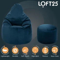 Loft 25 Adult Highback Soft Velvet Bean Bag Chair Indoor Living Room Gaming Beanbag Lounger And Footstool Pacific 11 Loft 25 Adult Highback Soft Velvet Bean Bag Chair Indoor Living Room Gaming Beanbag Lounger And Footstool Pacific -Living Room Furniture Store 53565369 5