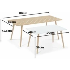 Pair Of Scandi-style Side Tables, Solid Eucalyptus Wood Frame, 110x50x45.5cm And 70x40x39cm - Etnik - Natural And White -Living Room Furniture Store 53639376 5