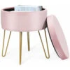 Velvet Storage Footrest Stool W/ Golden Hairpin Like Metal Legs Home Living Room Bedroom Pink