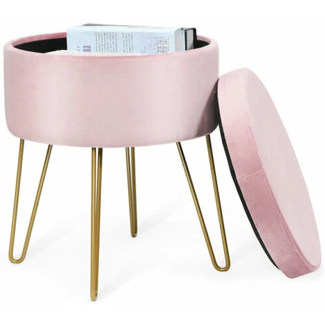 Velvet Storage Footrest Stool W/ Golden Hairpin Like Metal Legs Home Living Room Bedroom Pink 3 Velvet Storage Footrest Stool W/ Golden Hairpin Like Metal Legs Home Living Room Bedroom Pink
