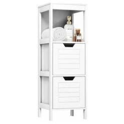 Wooden Storage Rack Freestanding Organizer 2 Drawer Switchable Shelves