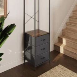 Urban Design Tall Hallway Coat Rack In Black Metal 3 Grey Linen Fabric Drawers. -Living Room Furniture Store 53823560 3