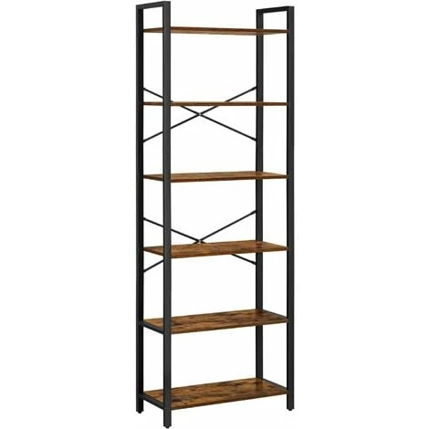Songmics VASAGLE Bookshelf, 6-Tier Shelving Unit With Steel Frame, Tall Rustic Shelves For Living Room, Office, Study, Hallway, Industrial Style, 66 X 30 X 186 Cm, Rustic Brown And Black LLS062B01 3 Songmics VASAGLE Bookshelf, 6-Tier Shelving Unit With Steel Frame, Tall Rustic Shelves For Living Room, Office, Study, Hallway, Industrial Style, 66 X 30 X 186 Cm, Rustic Brown And Black LLS062B01