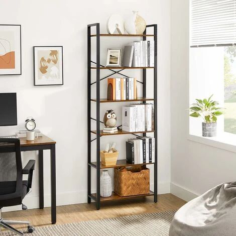 Songmics VASAGLE Bookshelf, 6-Tier Shelving Unit With Steel Frame, Tall Rustic Shelves For Living Room, Office, Study, Hallway, Industrial Style, 66 X 30 X 186 Cm, Rustic Brown And Black LLS062B01 4 Songmics VASAGLE Bookshelf, 6-Tier Shelving Unit With Steel Frame, Tall Rustic Shelves For Living Room, Office, Study, Hallway, Industrial Style, 66 X 30 X 186 Cm, Rustic Brown And Black LLS062B01 - Image 2
