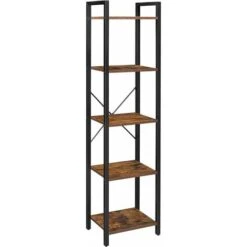 Songmics VASAGLE 5-Tier Storage Rack, Bookshelf With Steel Frame, For Living Room, Office, Study, Hallway, Industrial Style, Rustic Brown And Black LLS100B01