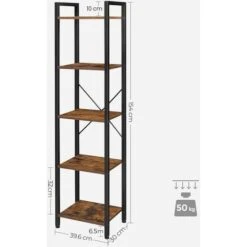 Songmics VASAGLE 5-Tier Storage Rack, Bookshelf With Steel Frame, For Living Room, Office, Study, Hallway, Industrial Style, Rustic Brown And Black LLS100B01 -Living Room Furniture Store 54156314 4